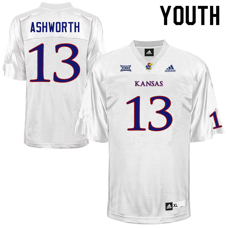 Youth #13 Luke Ashworth Kansas Jayhawks College Football Jerseys Sale-White - Click Image to Close